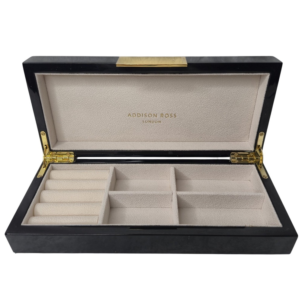 Addison Ross Ross LTD Polished Lacquer Wood Jewelery Box Glossy Black 4"x9" NWOB